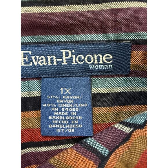 Evan Picone Shaket Blouse Sz 1 X Striped Long Sleeve Boho Western Crop Top - Picture 8 of 13